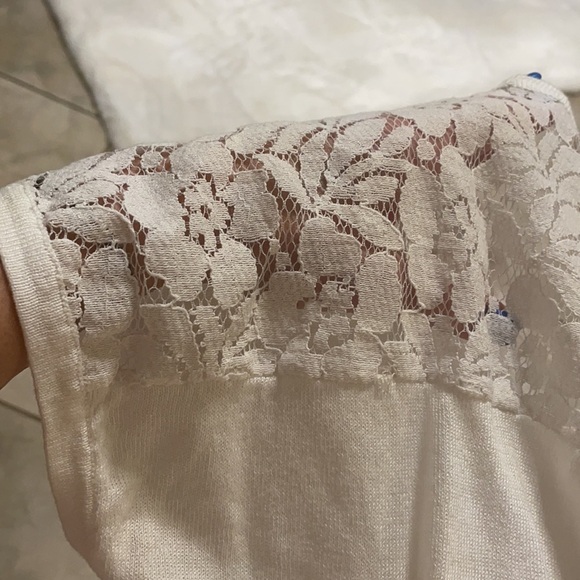 WORTHINGTON women’s WHITE soft KNIT TOP Cap sleeves scoop neck, lace back M - Picture 4 of 12